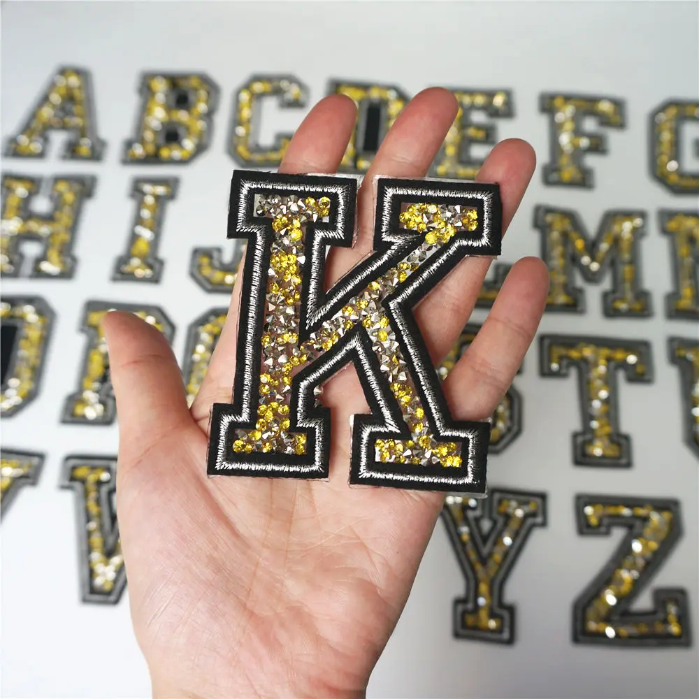 K Letter Yellow Gold Rhinestone Alphabet Silver Edge Sew Iron On Patches Embroidered Badges For Clothes DIY Appliques Decoration
K Letter Yellow Gold Rhinestone Alphabet Silver Edge Sew Iron On Patches Embroidered Badges For Clothes DIY Appliques Decoration