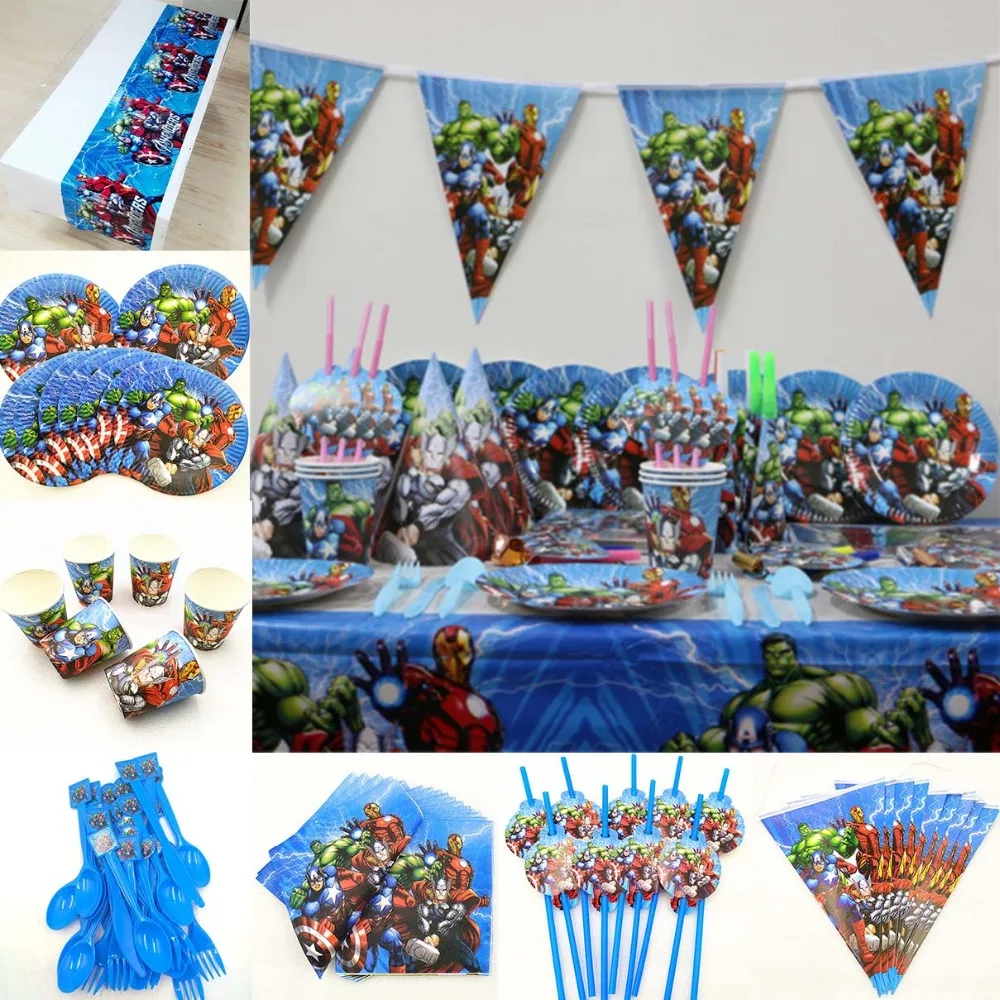 

Superhero Avenger Kids Birthday Party Supplies Spiderman Party Decoration Cartoon Theme Festival Disposable Tableware Favors