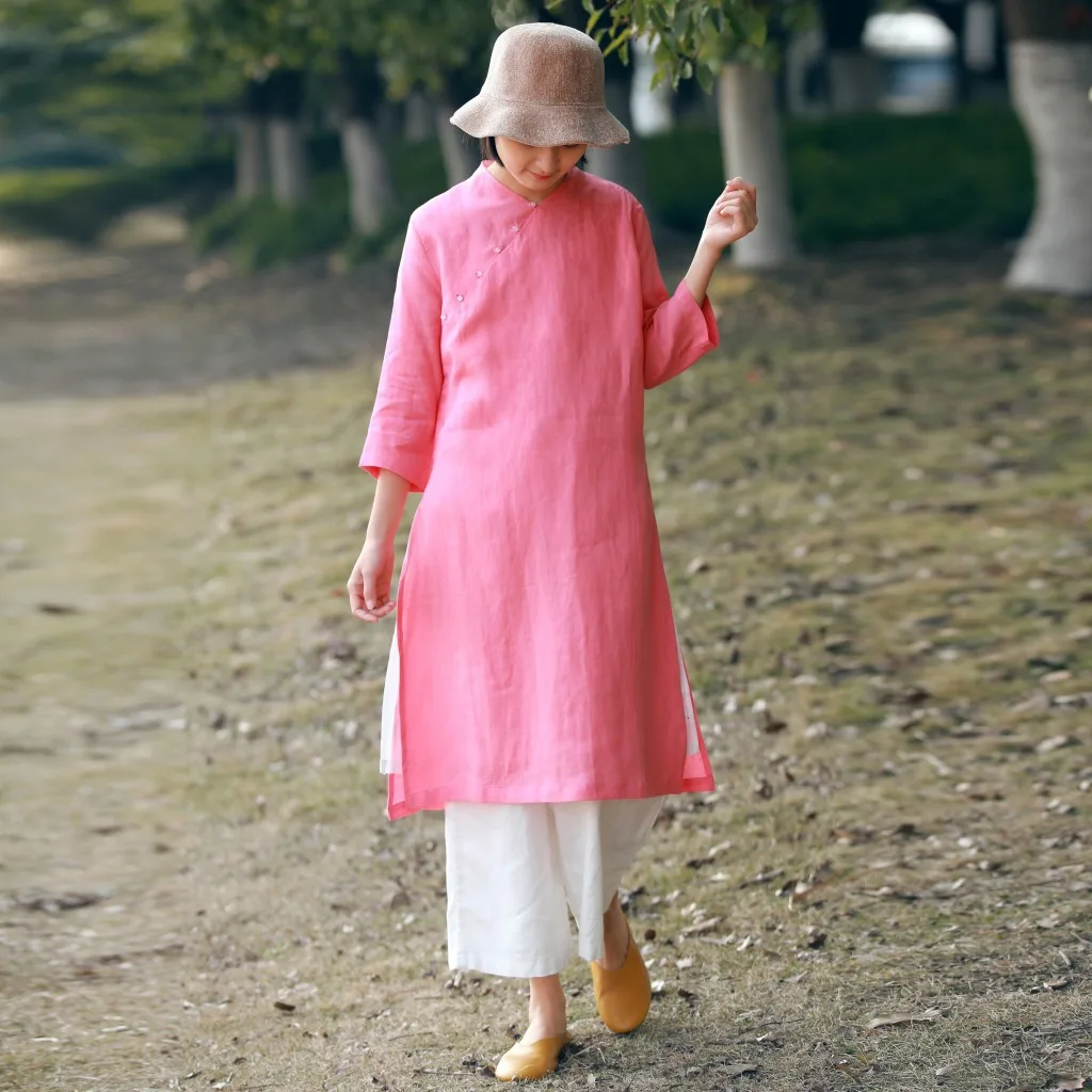 Cheongsam Dress Summer Style Jade Buckle Slim Thin Double Ramie V-neck Dresses Pink
Cheongsam Dress Summer Style Jade Buckle Slim Thin Double Ramie V-neck Dresses Pink