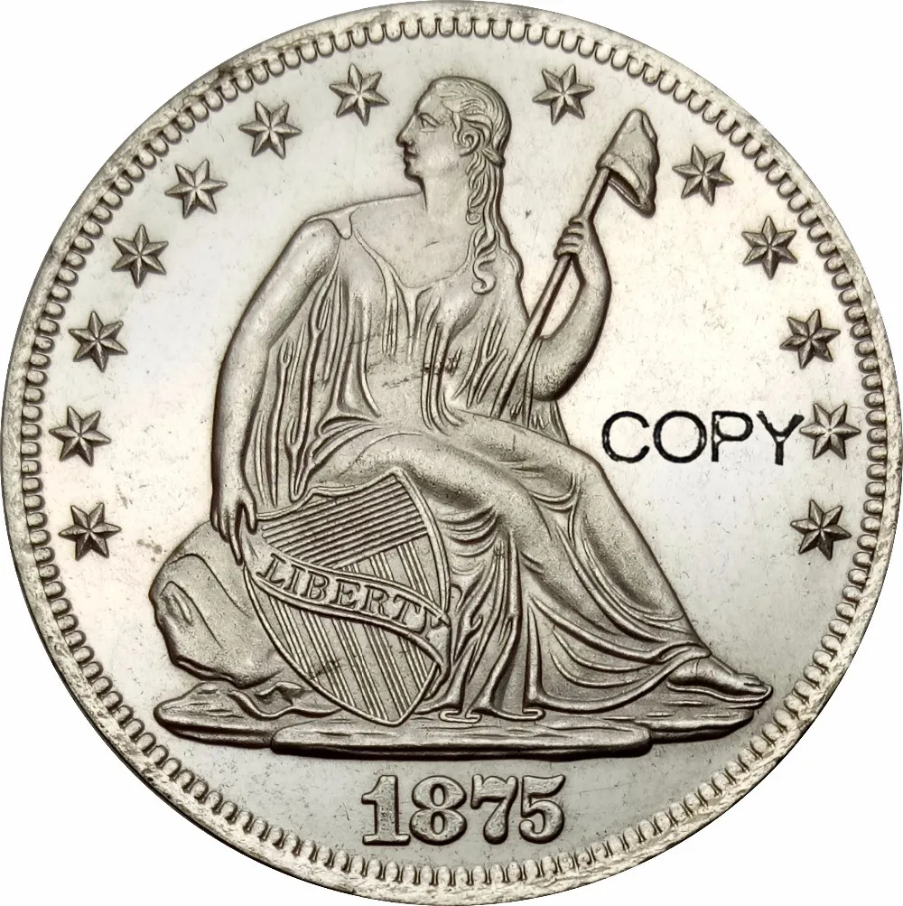 Монеты США за половину доллара, свобода сидя, девиз над орлом 1875, латунное покрытие, серебро, копия
Монеты США за половину доллара, свобода сидя, девиз над орлом 1875, латунное покрытие, серебро, копия