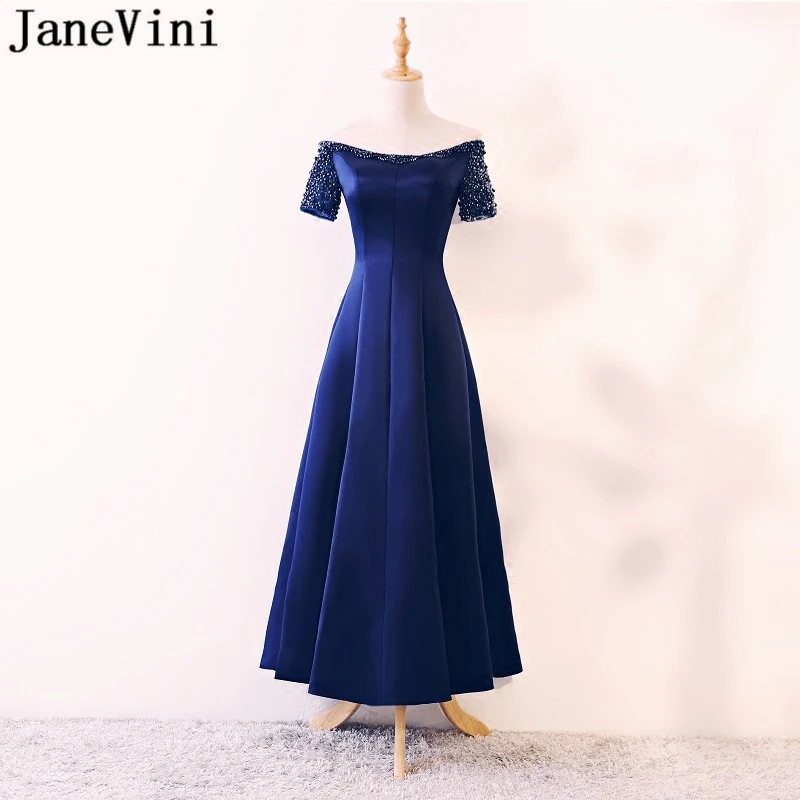 JaneVini 2018 Royal Blue Satin Beads Bridesmaid Dresses A Line Draped Boat Neck Backless Ankle Length Plus Size Prom Party Gowns
JaneVini 2018 Royal Blue Satin Beads Bridesmaid Dresses A Line Draped Boat Neck Backless Ankle Length Plus Size Prom Party Gowns