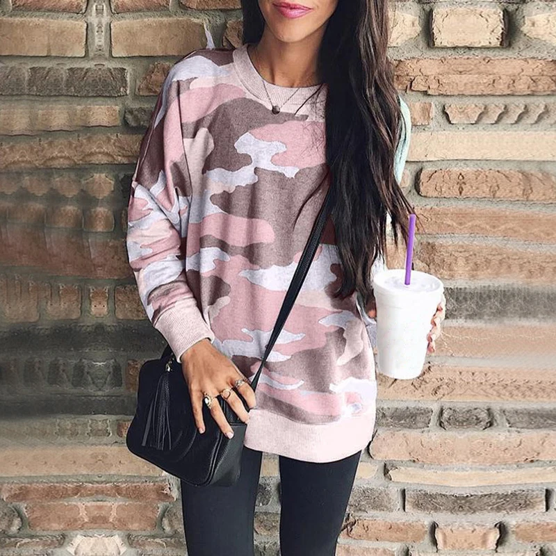 2020 Fashion Women Print Pullovers Sweatshirt Hoody High Quality Loose Autumn Winter Female Sportswear Camouflage Tops 6Q2407 | Женская