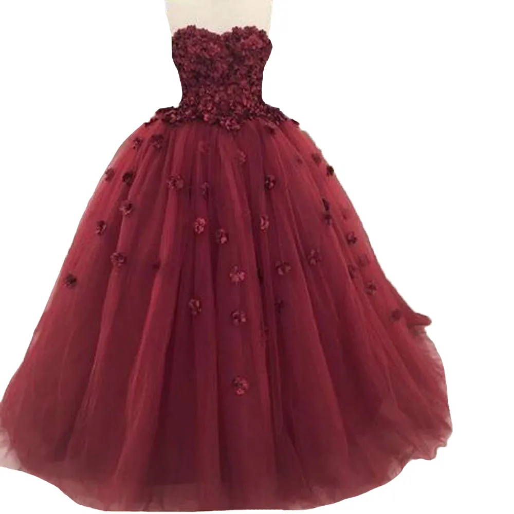 Strapless Prom Dress,Burgundy Prom Dress,Long Party Dress,Tulle Ball Gown Prom Dress, Formal Evening Dress, Women Dresss ps