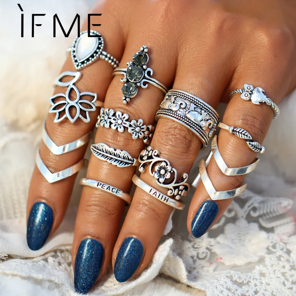 IF ME Vintage Flower Owl Elephant Leaf Ring for Women Bohemian Boho Retro Crystal Silver Color Finger Knuckle Rings Set Jewelry
IF ME Vintage Flower Owl Elephant Leaf Ring for Women Bohemian Boho Retro Crystal Silver Color Finger Knuckle Rings Set Jewelry