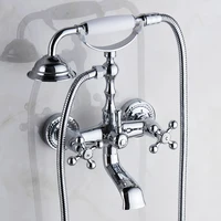 Bathtub Faucet Brass Chrome Bath Shower Set Silver Wall Mount Rain Shower Faucets Bathroom Shower Mixer Tap Set torneiras G021 image