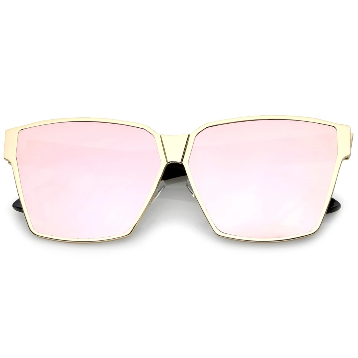 Oversize Metal Accent Horn Rimmed Colored Mirror Flat Lens Square Sunglasses 63mm
