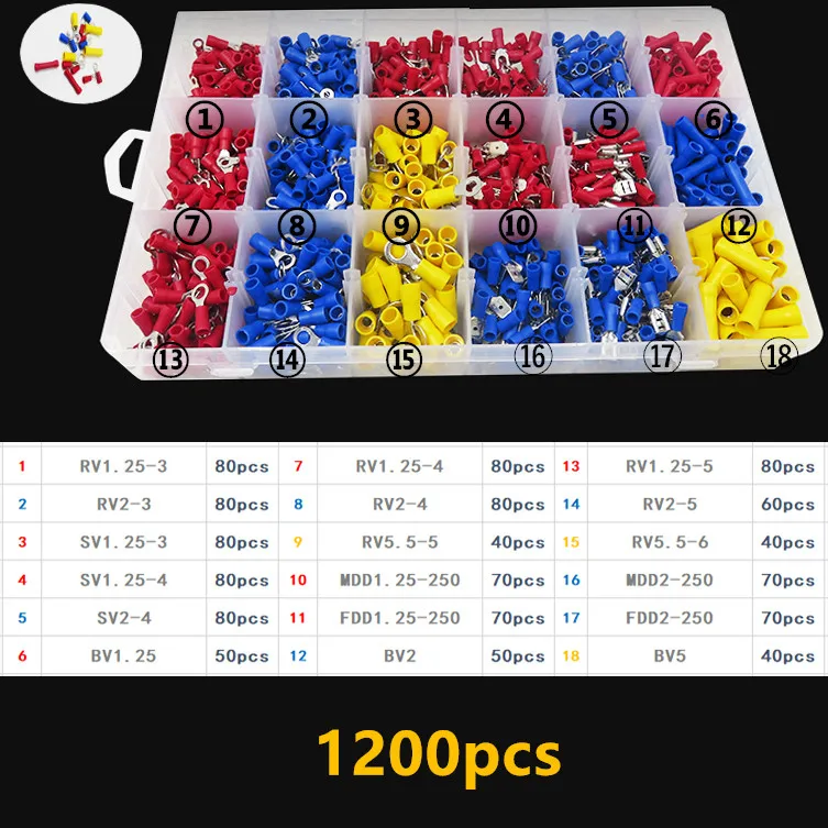 1200Pcs Assorted Crimp Terminals Set Kits Insulated Electrical Wiring Connectors Insulated Cord Pin End Terminal Kit
1200Pcs Assorted Crimp Terminals Set Kits Insulated Electrical Wiring Connectors Insulated Cord Pin End Terminal Kit
