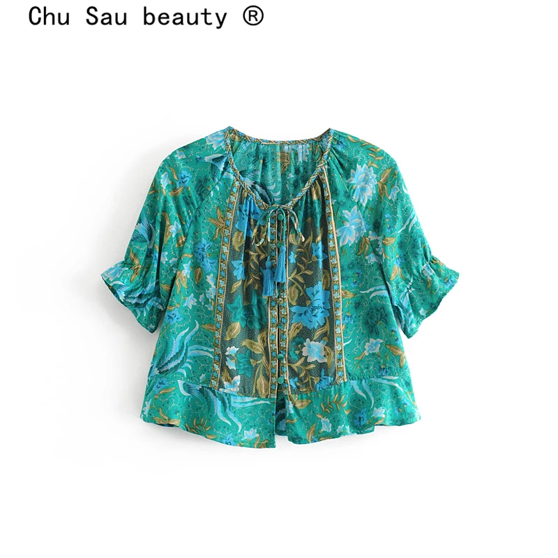 Boho Chic Vintage Phoenix Bird Print Short Top Women New Fashion Casual Bow Tie Single Breasted Beach Blouses Mujer De Moda
Boho Chic Vintage Phoenix Bird Print Short Top Women New Fashion Casual Bow Tie Single Breasted Beach Blouses Mujer De Moda