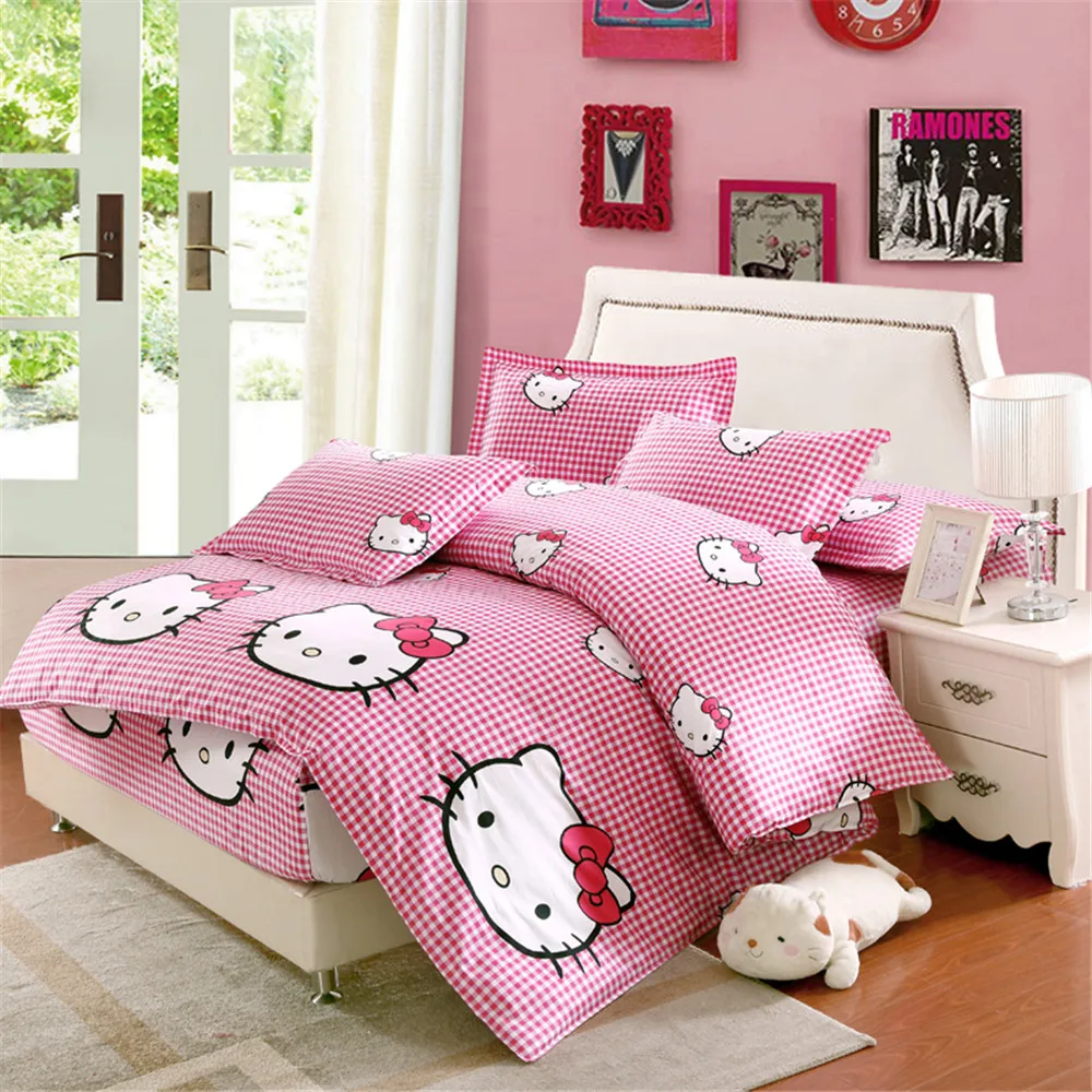 100% Cotton cute cartoon pink white Hello Kitty animal bedding sets fitted sheets elastic mattress pillowcase plaid twin king 
100% Cotton cute cartoon pink white Hello Kitty animal bedding sets fitted sheets elastic mattress pillowcase plaid twin king