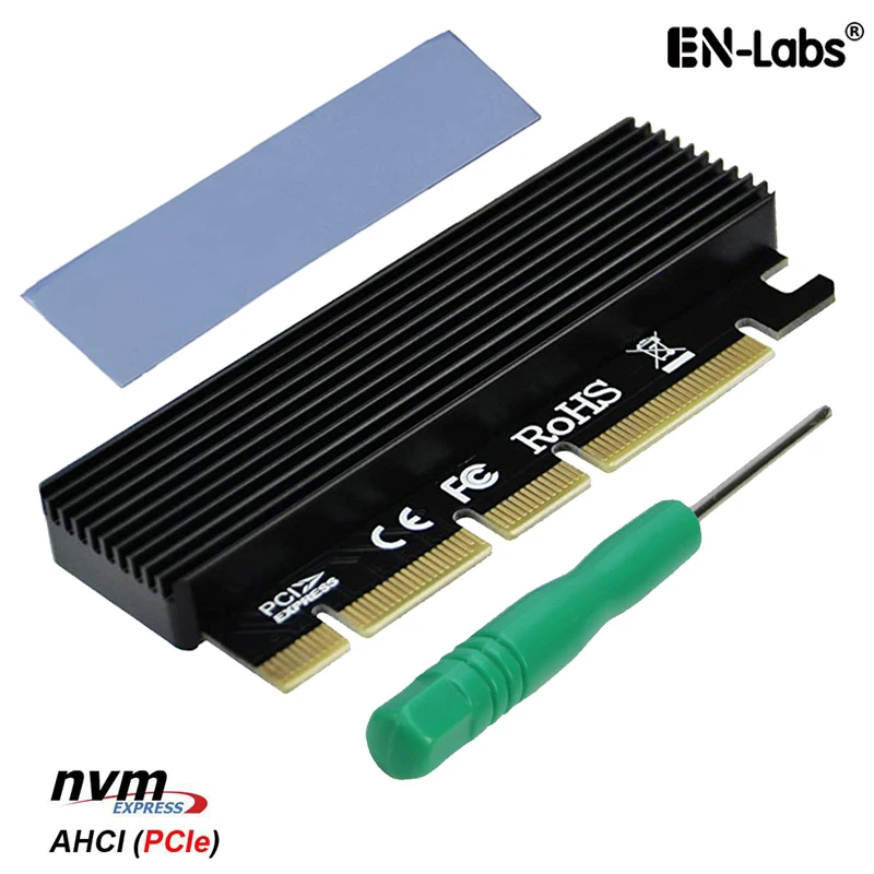 PCI Express 3.0 x16 x8 x4 to PCIe-Based M Key M.2 NVMe and AHCI SSD Adapter Card with Aluminum Case Heat Sink and Thermal Pad
PCI Express 3.0 x16 x8 x4 to PCIe-Based M Key M.2 NVMe and AHCI SSD Adapter Card with Aluminum Case Heat Sink and Thermal Pad