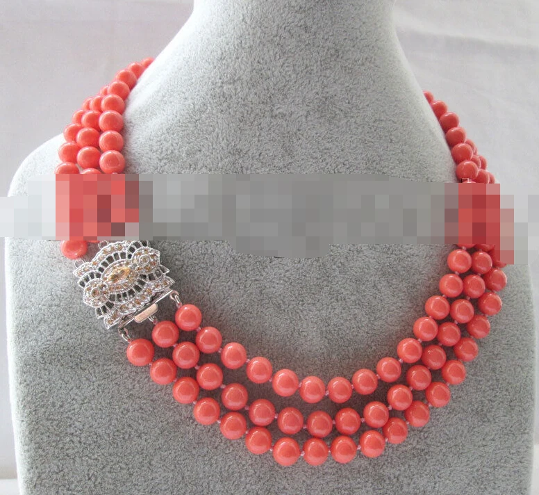 0952 perfect round pink coral necklace - white gild zircon clas