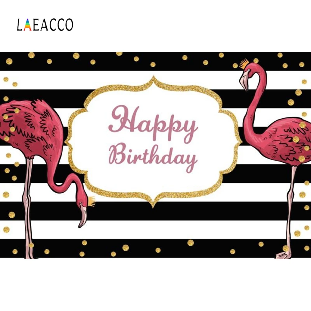 Фото Laeacco фон для дня рождения с изображением фламинго белые и черные полосы детский