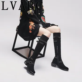 LVABC 2018 Genuine Leather Metal Round Toe Punk Style Women Knee High Boots Rivet Belt Buckle Motorcycle Boots Women Size 34-39
LVABC 2018 Genuine Leather Metal Round Toe Punk Style Women Knee High Boots Rivet Belt Buckle Motorcycle Boots Women Size 34-39