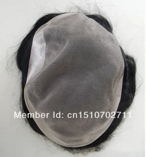 Stock toupee with fine mono and poly around, folded edges at front 10x8 in black color
Stock toupee with fine mono and poly around, folded edges at front 10x8 in black color