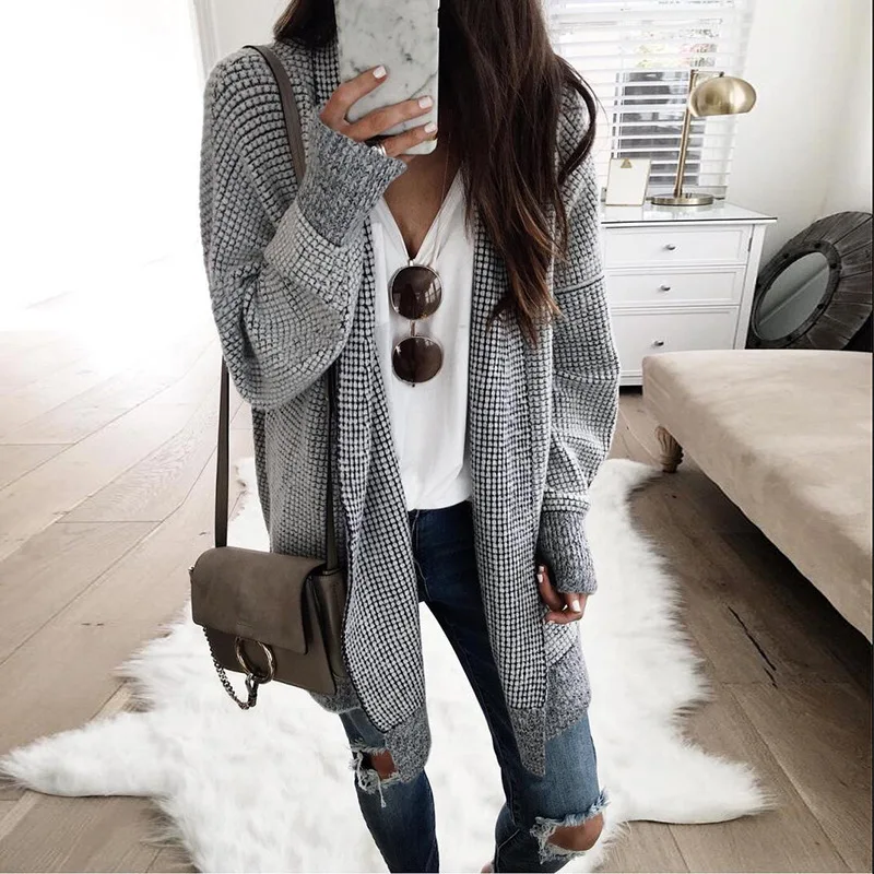 Fashion plaid cardigan jacket coat women autumn winter warm woolen female casual overcoat Soft outerwear jackets |