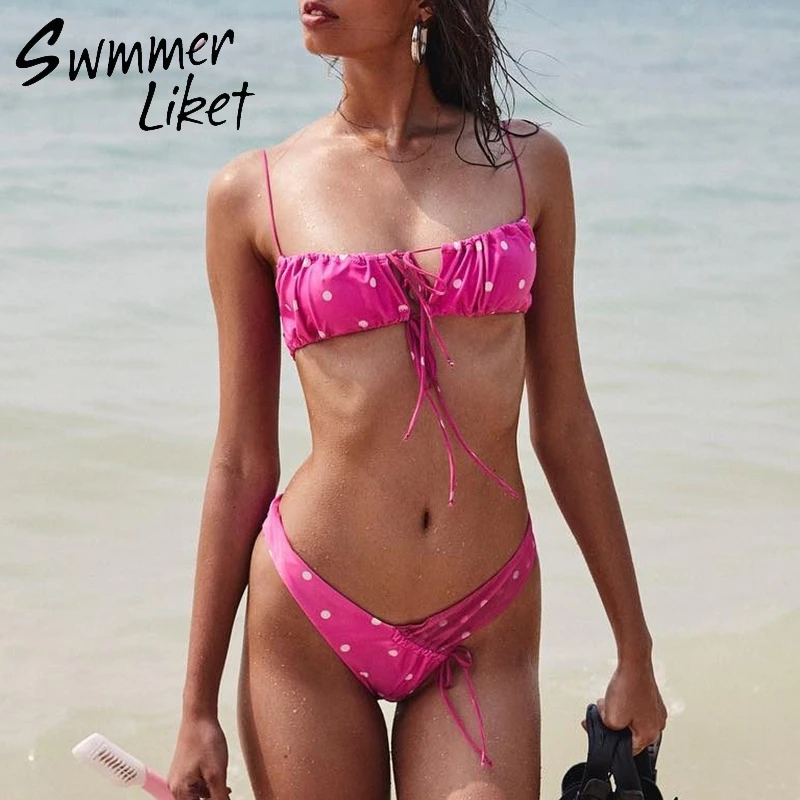 Summer 2019 new bathing suit Bandeau high cut bikini set Dot pink swimsuit separate String push up sexy swimwear women biquinis
Summer 2019 new bathing suit Bandeau high cut bikini set Dot pink swimsuit separate String push up sexy swimwear women biquinis