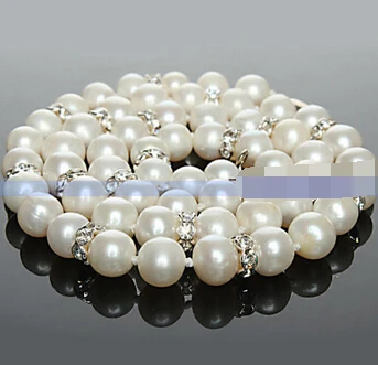 hot sell new - HOT3431 17" Genuine White FW Pearl & Crystal Necklace