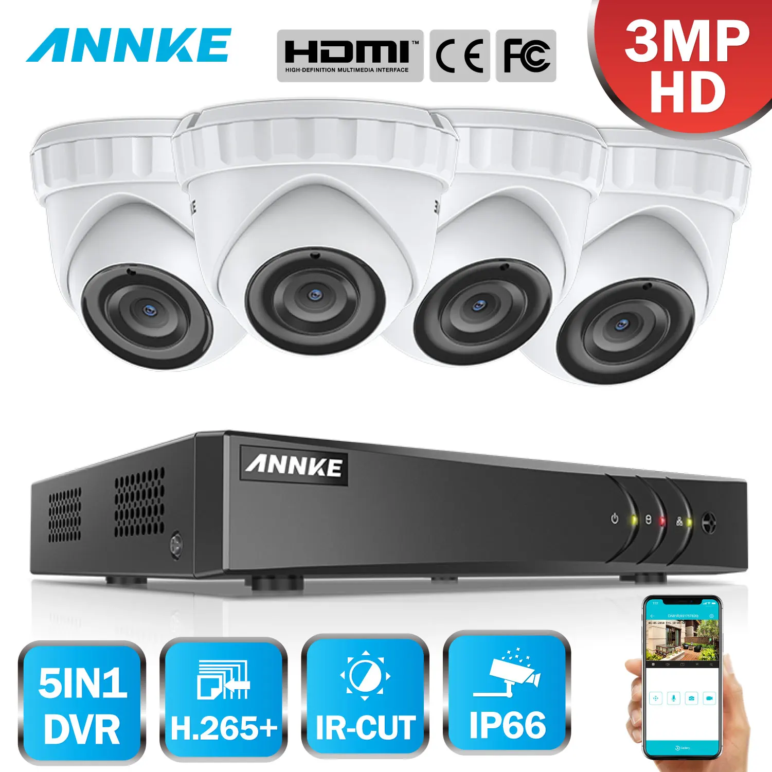 ANNKE 8CH 3MP 5in1 CCTV DVR HD 4PCS 2048*1536 3MP TVI Security Camera Outdoor Dome Camera Home Video Surveillance System Kit
ANNKE 8CH 3MP 5in1 CCTV DVR HD 4PCS 2048*1536 3MP TVI Security Camera Outdoor Dome Camera Home Video Surveillance System Kit