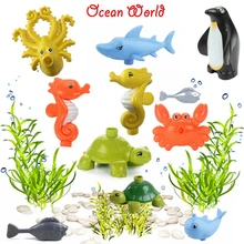 Castelos Legoing Duplo O Mundo Subaquático Tubarão Golfinho Baleia Caranguejo Tartaruga Do Mar Oceano Animais Figuras Blocos Criadores Legoinges(China)