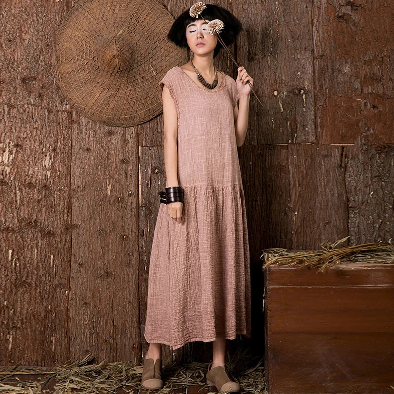 2019 spring pleated fluid sleeveless one-piece dress linen patchwork vintage loose full dress 17815-2
2019 spring pleated fluid sleeveless one-piece dress linen patchwork vintage loose full dress 17815-2