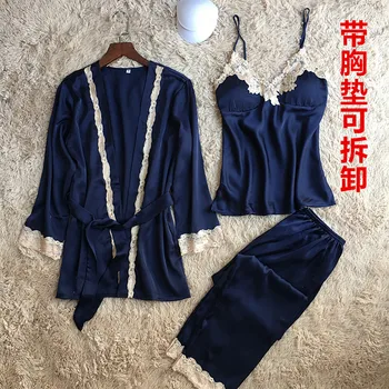 brand three-pieces women's pajamas sets with bathrobes fashion padded female sexy V-neck long pants pijamas sets homewear
brand three-pieces women's pajamas sets with bathrobes fashion padded female sexy V-neck long pants pijamas sets homewear