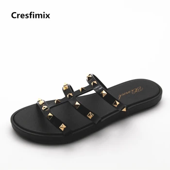 Cresfimix women fashion high quality pu leather soft slippers with rivet lady cute spring & summer slip on slippers cool slipper
Cresfimix women fashion high quality pu leather soft slippers with rivet lady cute spring & summer slip on slippers cool slipper