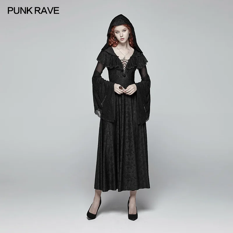 PUNK RAVE Women Punk Vintage Long-Sleeved Jacquard Dresses Gothic Black Witch Evening Party Fashion Hooded Sexy Lace Dress
PUNK RAVE Women Punk Vintage Long-Sleeved Jacquard Dresses Gothic Black Witch Evening Party Fashion Hooded Sexy Lace Dress