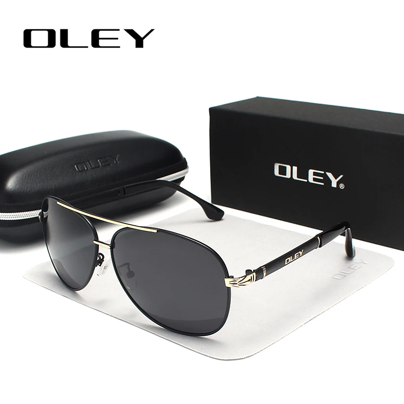 Мужские/женские классические очки авиаторы OLEY черные поляризационные