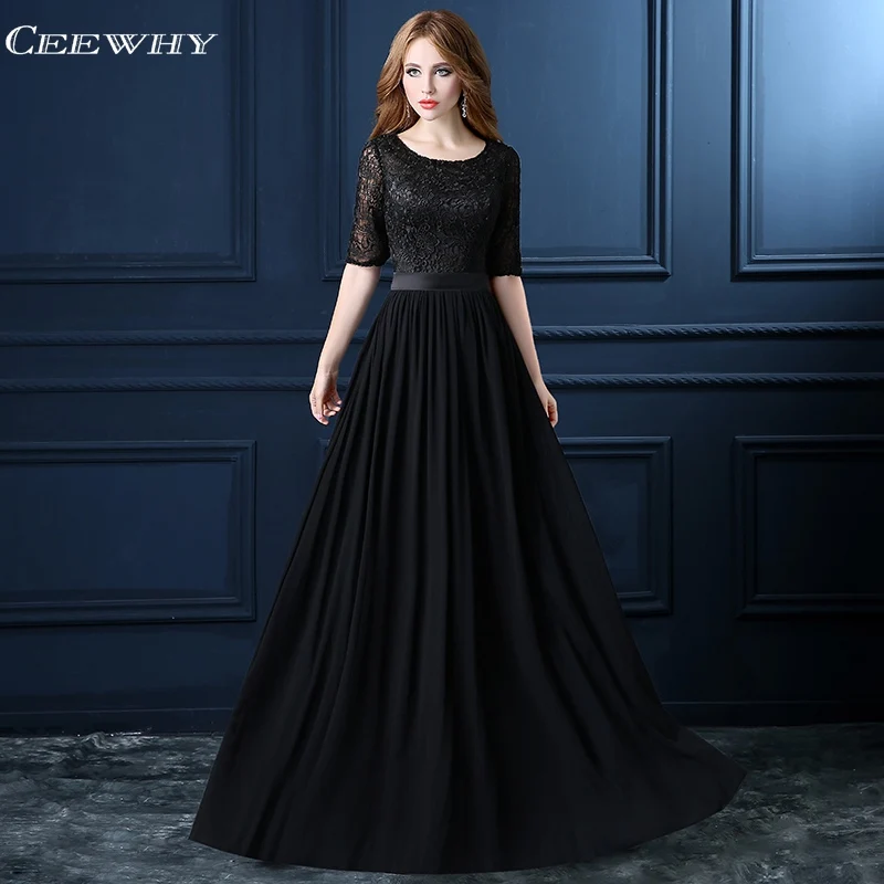 CEEWHY Half Sleeve Long Chiffon Evening Dresses Plus Size Lace Formal Dress Black Prom Party Gowns Robe de Soiree Abendkleider
CEEWHY Half Sleeve Long Chiffon Evening Dresses Plus Size Lace Formal Dress Black Prom Party Gowns Robe de Soiree Abendkleider