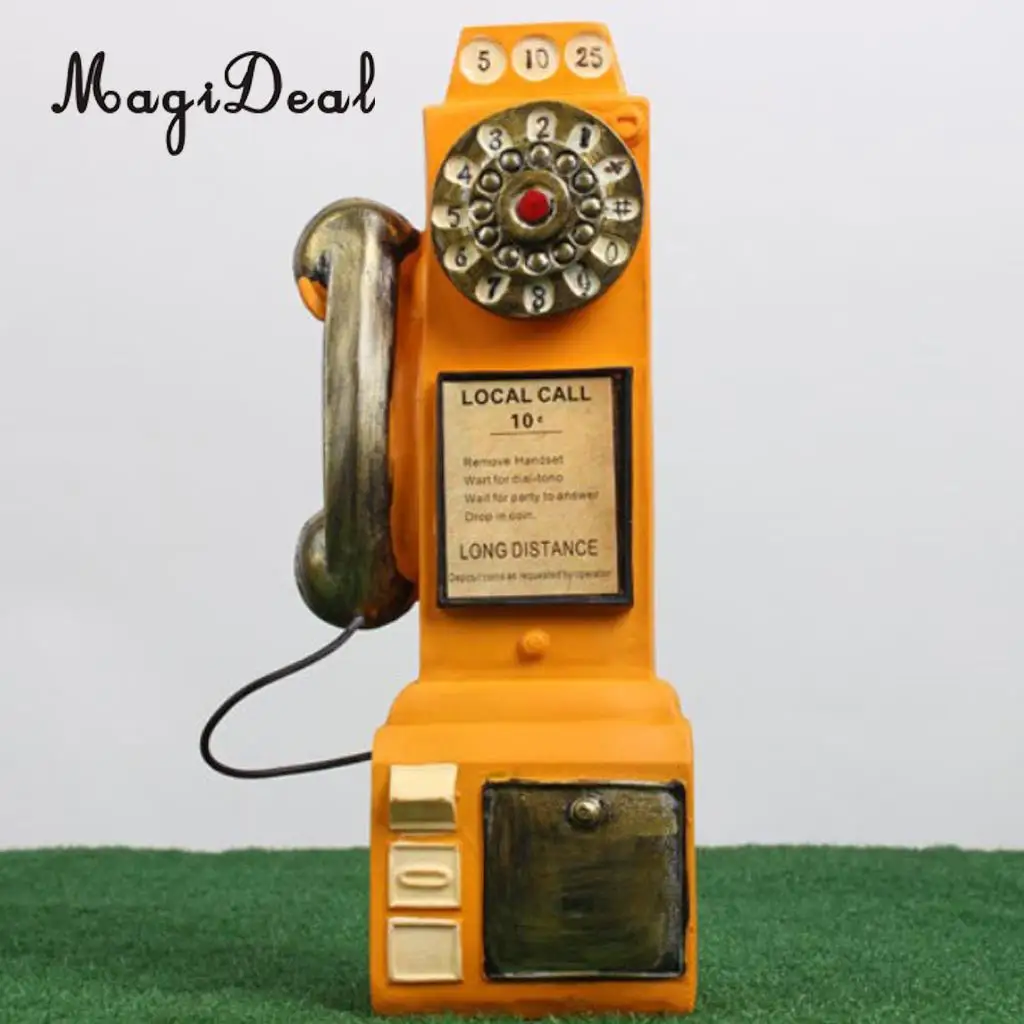 Vintage Rotary Phone Piggy Bank Home Office Desk Display Resin Crafts Tabletop Centerpieces Collectible Figurines Ornaments Gift