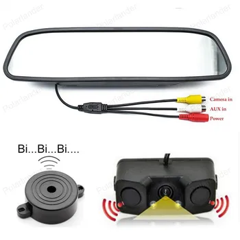 

3 in 1 4.3 inch TFT LCD Car Rearview Mirror Monitor 2 Video input display with Rear View Camera Parking Sensor Backup Radar