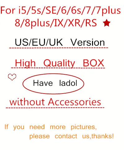 2pcs High Quality US/EU/UK Version Phone Packaging Packing Box Case For Phone i6S/5/7/8plus/X/XR/XS without Accessories Package
2pcs High Quality US/EU/UK Version Phone Packaging Packing Box Case For Phone i6S/5/7/8plus/X/XR/XS without Accessories Package