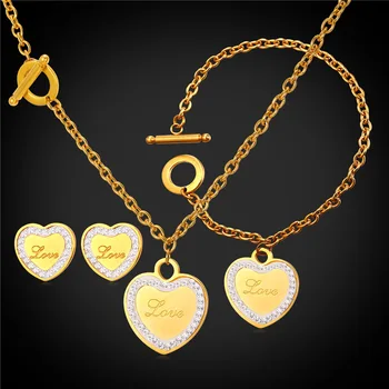 Love Jewelry Heart Necklace Bracelet And Earrings Set For Women Gold Color Stainless Steel Israel Necklace GNEH2242
Love Jewelry Heart Necklace Bracelet And Earrings Set For Women Gold Color Stainless Steel Israel Necklace GNEH2242