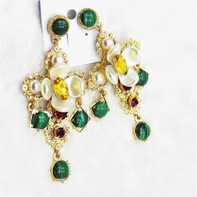 Big Statement Baroque Cross Earrings For Women 2017 New Green Rhinestone Flower Long Fashion Jewelry Christmas Gift | Украшения и