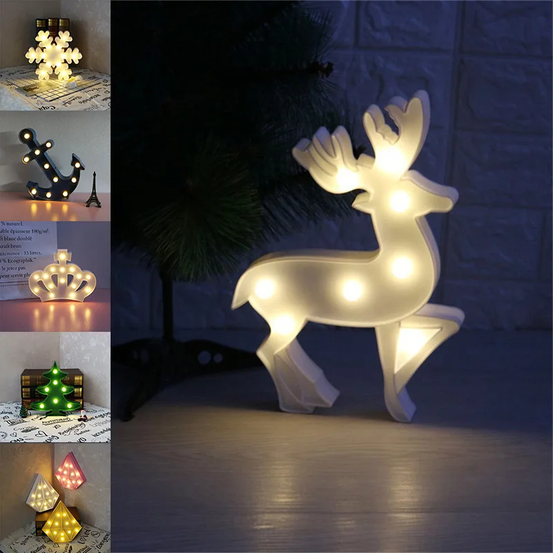 

3D LED Christmas Tree Lamp Elk Snowflake Nightlight Romantic Crown Night Light Table Lamp For Christmas Decorations Home Decor