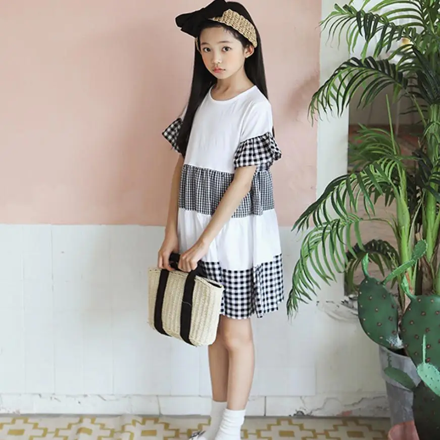 Girls Dress Summer New Black White Plaid Spliced Dress For Girls Short Sleeve Cotton Children Dress Modis Kids Vestidos Y1326
Girls Dress Summer New Black White Plaid Spliced Dress For Girls Short Sleeve Cotton Children Dress Modis Kids Vestidos Y1326