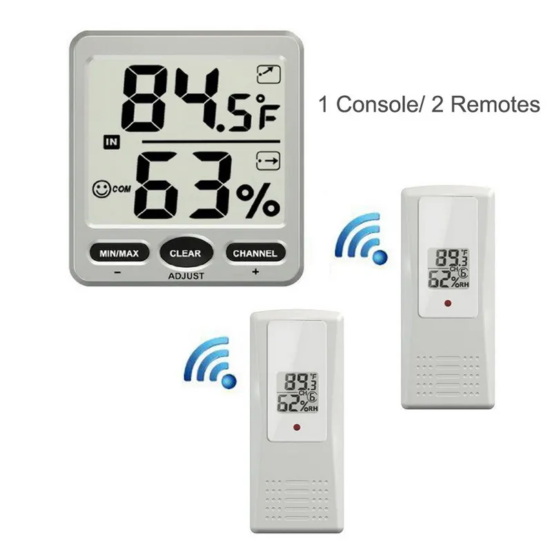Image LCD Thermostat Digital 433MHz Wireless 1 Console 6 Remote Thermo hygrometer + Three Remote Sensors Thermometer Hygrometer