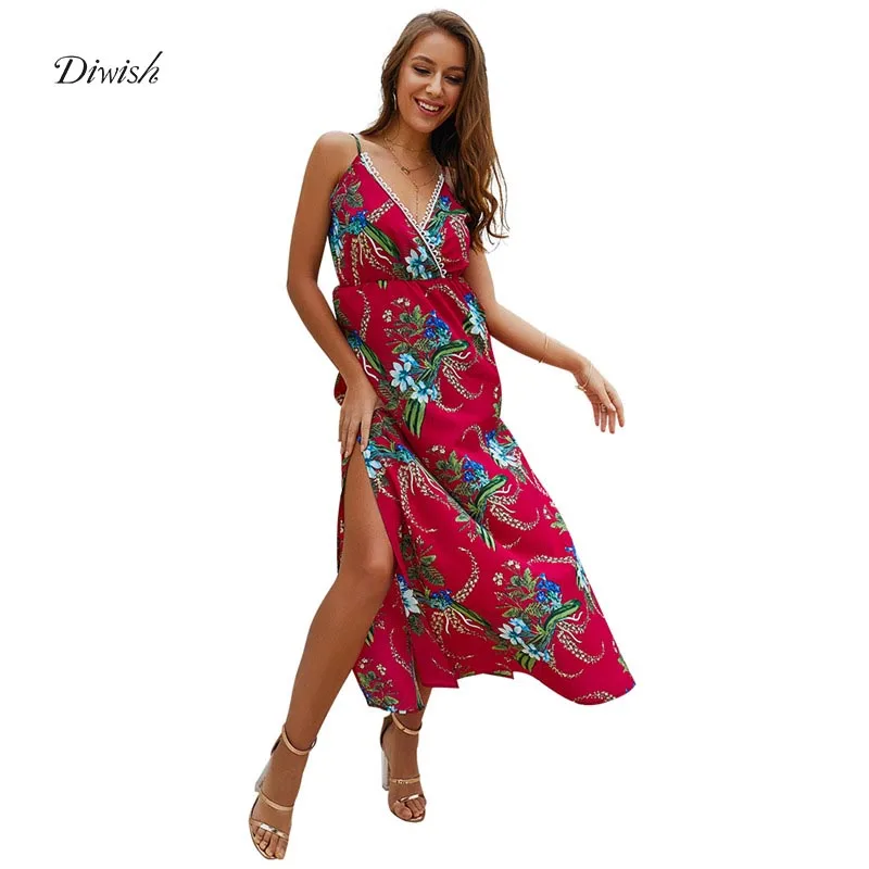 Diwish Woman Dress 2019 Spring Summer High Waist V-Neck Slit Sexy Long Maxi Floral Dress Spaghetti Strap Beach Bohemian Dress
Diwish Woman Dress 2019 Spring Summer High Waist V-Neck Slit Sexy Long Maxi Floral Dress Spaghetti Strap Beach Bohemian Dress