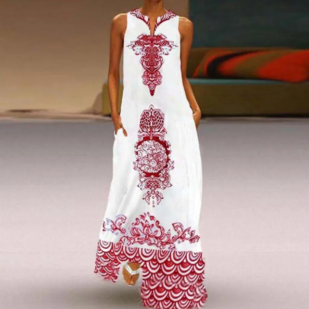 Summer Dress Women's Casual Sleeveless V-neck Flower Print Maxi Tank Long Dress Bohemian Sundress Plus Size Womens Dresses
Summer Dress Women's Casual Sleeveless V-neck Flower Print Maxi Tank Long Dress Bohemian Sundress Plus Size Womens Dresses