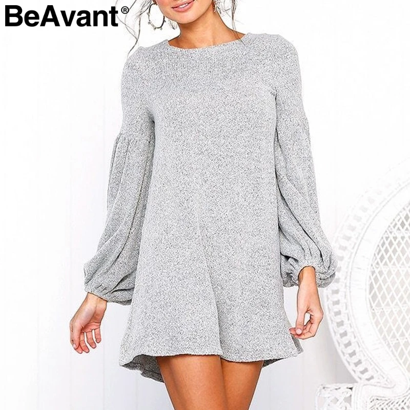 BeAvant Elegant lantern sleeve grey female dresss Women o neck casual knitted dress 2018 Autumn winter treetwear dress vestidos
BeAvant Elegant lantern sleeve grey female dresss Women o neck casual knitted dress 2018 Autumn winter treetwear dress vestidos