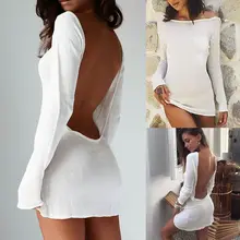 Moda mujer damas verano Sexy Delgado manga larga sin espalda ajustado cóctel fiesta corto Mini vestido(China)
