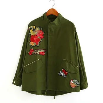 Women Army Green Floral Bird Car Embroidery Patch Bomber Jacket Rivet Studded Loose Flight Jacket Casual Coats Outwear
Women Army Green Floral Bird Car Embroidery Patch Bomber Jacket Rivet Studded Loose Flight Jacket Casual Coats Outwear