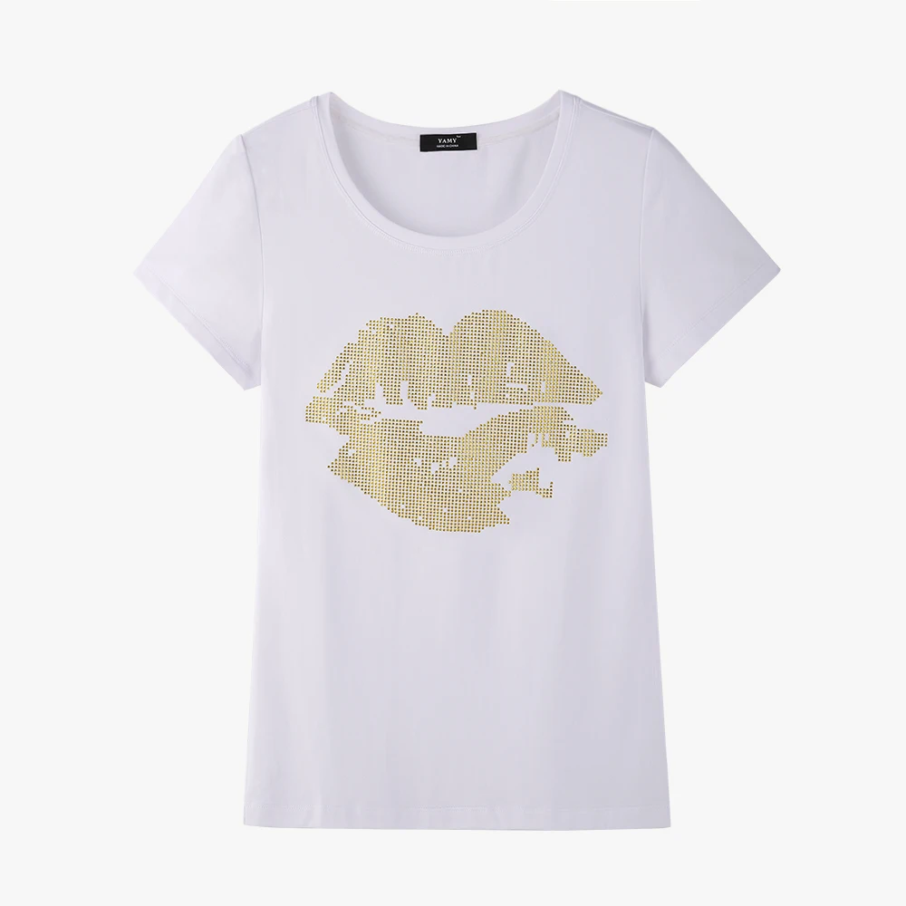 QINGSHI S-4XL lemon lip print T-Shirts short sleeved Basic Womens Top Tees Plus size Female Rhinestone Blingbling smooth T-Shirt
QINGSHI S-4XL lemon lip print T-Shirts short sleeved Basic Womens Top Tees Plus size Female Rhinestone Blingbling smooth T-Shirt