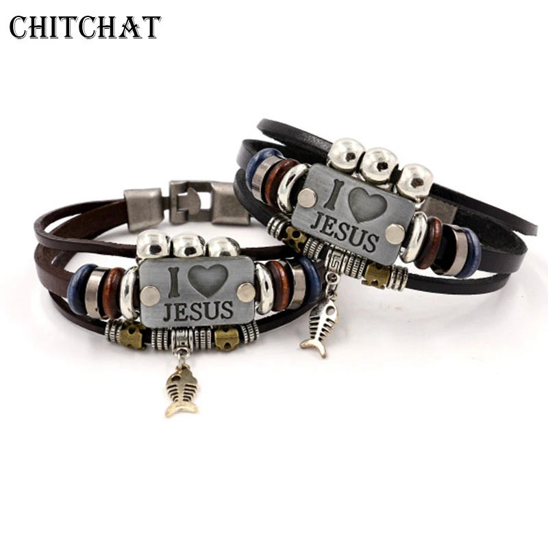 I Love JESUS Charm Bracelets Multilayer Leather Bracelet Hand-made Braided Genuine Leather Rope Fish Bones Bangle homme
I Love JESUS Charm Bracelets Multilayer Leather Bracelet Hand-made Braided Genuine Leather Rope Fish Bones Bangle homme