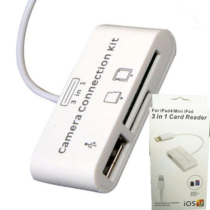 3 in 1 USB Camera Connection Kit Memory Micro Card Reader USB OTG Cable For iPad Iphone iOS 12
3 in 1 USB Camera Connection Kit Memory Micro Card Reader USB OTG Cable For iPad Iphone iOS 12