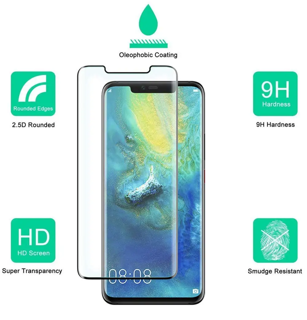 PORTEFEUILLE Multifunction The black edge hd transparent screen protector tempered glass For Huawei Mate 20 Pro Tempered Glass (20)