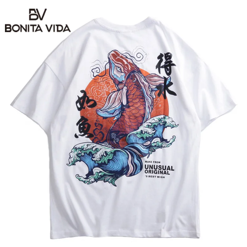 Bonita Vida Retro Chinese Character Hip Hop Tshirt Men 2019 Summer Harajuku Koi Fish Print Cotton Streetwear Male Tops Tees
Bonita Vida Retro Chinese Character Hip Hop Tshirt Men 2019 Summer Harajuku Koi Fish Print Cotton Streetwear Male Tops Tees
