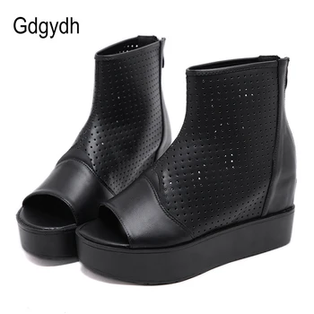 Gdgydh Cut-outs Wedge High Heel Summer Boots Woman Height Increasing Ladies Casual Shoes Spring Autumn Black With Zipper 
Gdgydh Cut-outs Wedge High Heel Summer Boots Woman Height Increasing Ladies Casual Shoes Spring Autumn Black With Zipper
