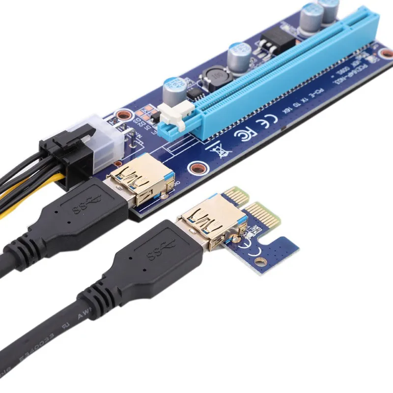 PCI-E 009S Riser 6 Pin 16X for BTC Mining with 3 LED Express Card Sata Power Cable and 60cm Gold USB 3.0 Quality Cable
PCI-E 009S Riser 6 Pin 16X for BTC Mining with 3 LED Express Card Sata Power Cable and 60cm Gold USB 3.0 Quality Cable