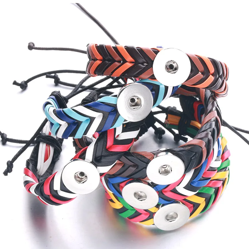 Hand-knit color leather snap button random bracelet fit 18 mm snap button for men and women fashion accessories A152-4
Hand-knit color leather snap button random bracelet fit 18 mm snap button for men and women fashion accessories A152-4
